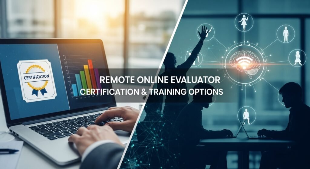 Remote online evaluator training dashboard showing modules, guidelines, and certification progress.