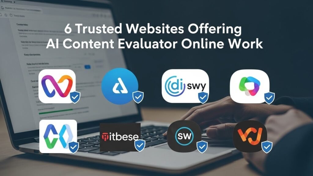 AI content evaluator reviewing online content on a laptop while working remotely