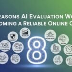 AI evaluator reviewing digital content on a laptop, analysing accuracy, quality, and compliance in a remote online job