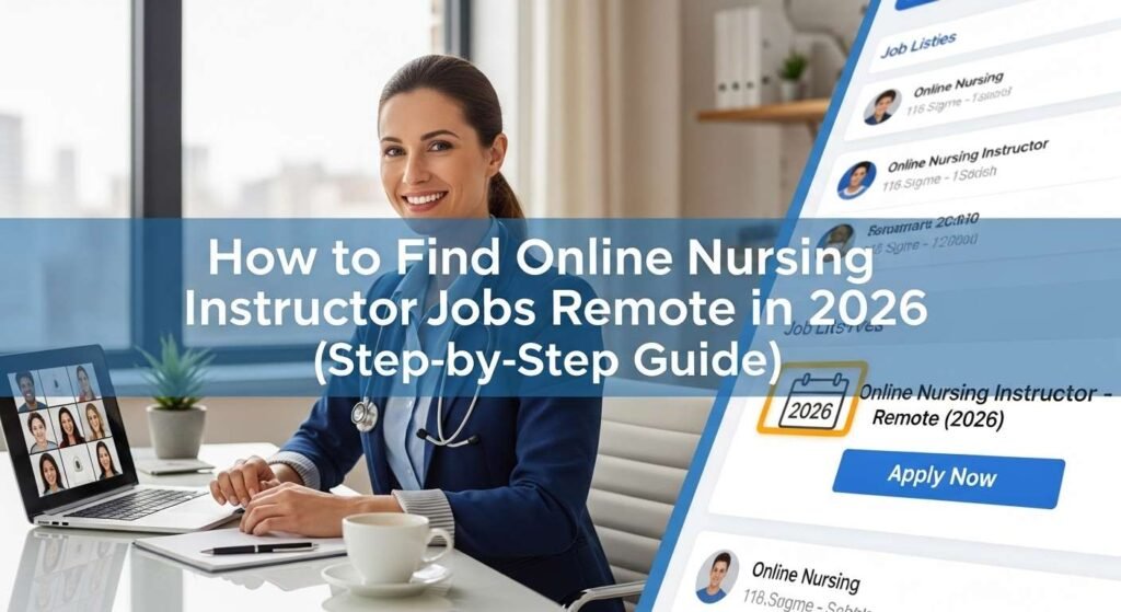 Nurse working on laptop at home teaching online nursing students remotely in 2026