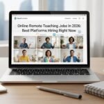 Person teaching students online from home office setup with laptop and headset in 2026 remote teaching job concept