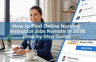 Nurse working on laptop at home teaching online nursing students remotely in 2026