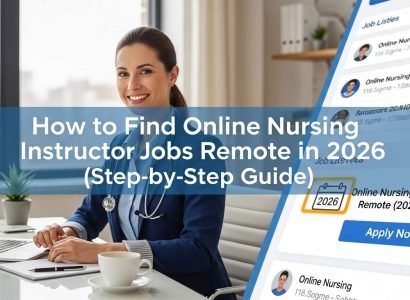 Nurse working on laptop at home teaching online nursing students remotely in 2026
