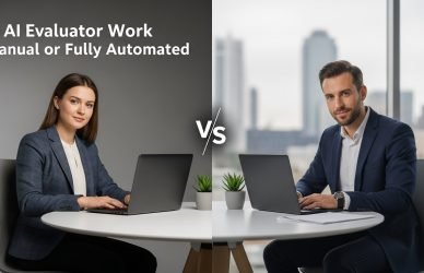 AI evaluator reviewing automated system outputs to verify accuracy, relevance, and user intent in search and AI -generated content