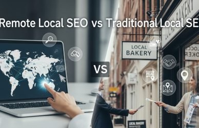 Remote Local SEO vs Traditional Local SEO comparison showing how digital authority and physical location affect Google rankings.