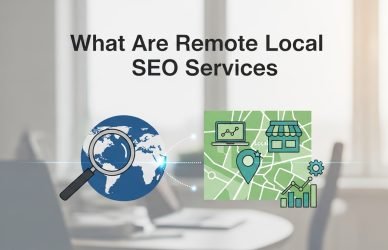 Illustration showing how remote local SEO services optimise local search visibility through Google Business Profile, citations, and reviews