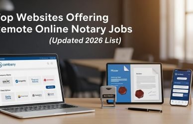 Remote online notary working from home on laptop verifying digital documents in 2026