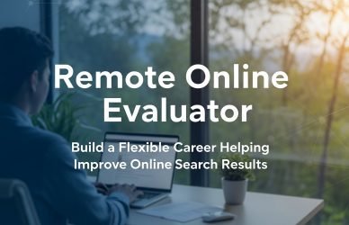 A remote online evaluator working on a laptop to review and rate search results from home