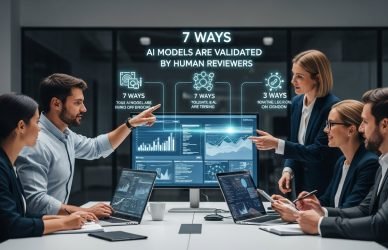 Human reviewers validating AI models for accuracy, bias, safety, and quality control
