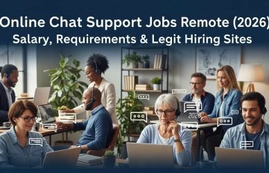 Person working from home laptop doing online chat support job with headset in 2026