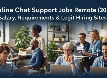 Person working from home laptop doing online chat support job with headset in 2026