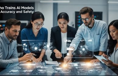 AI specialists training machine learning models to improve accuracy, safety, and ethical decision making