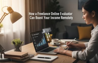 Remote freelance online evaluator working from home on a laptop
